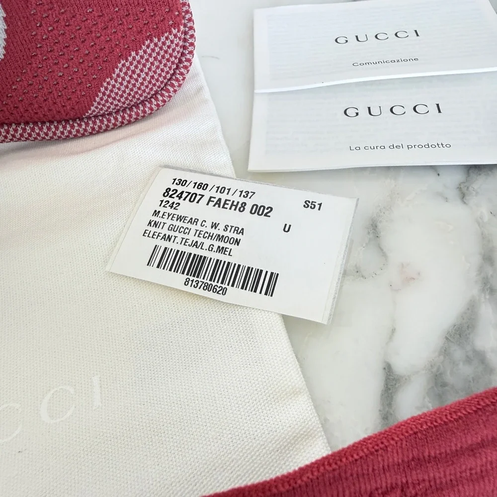 Gucci Red Technical Knit Glasses Case Zip Pouch with Strap 824707